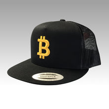 Load image into Gallery viewer, Bitcoin Hat Trucker Style Mesh Back Snapback with BTC Logo