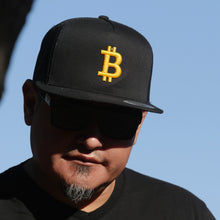 Load image into Gallery viewer, Bitcoin Hat Trucker Style Mesh Back Snapback with BTC Logo