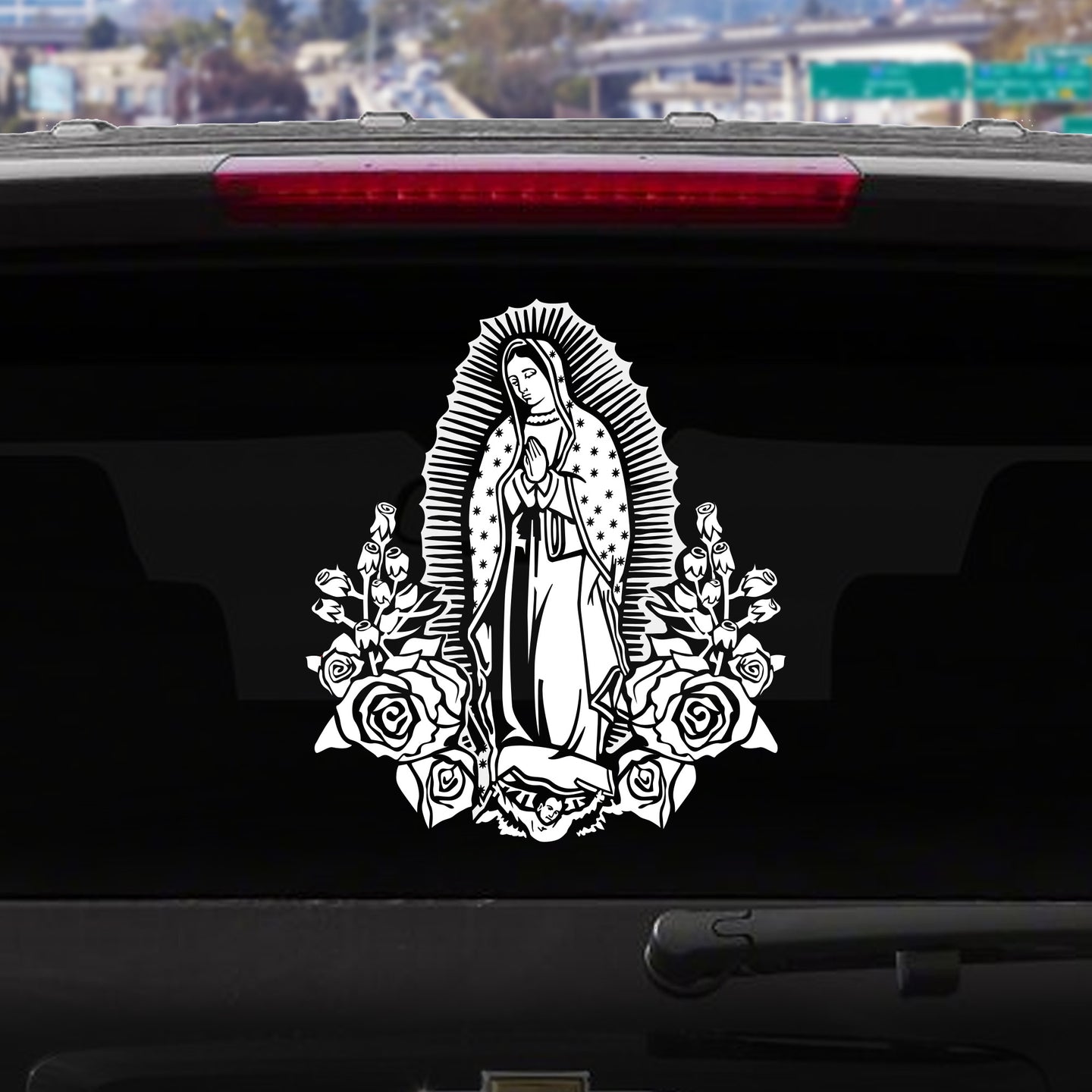 Virgin Mary Decal With Flowers Sticker for your Car - Virgen de Guadalupe Stickers Con Flores