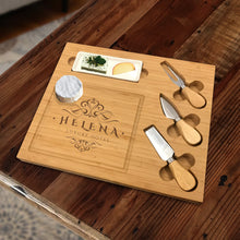 Load image into Gallery viewer, Personalized Bamboo Cutting Board Gift Set with Cheese Cutting Knife