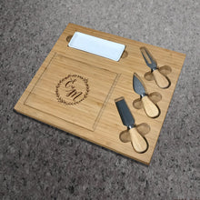 Load image into Gallery viewer, Personalized Bamboo Cutting Board Gift Set with Cheese Cutting Knife