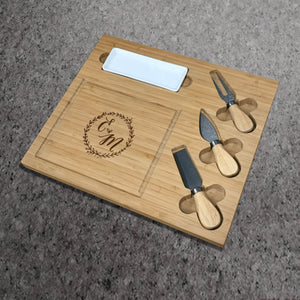 Personalized Bamboo Cutting Board Gift Set with Cheese Cutting Knife