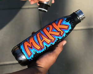 Custom Personalized Metal Water bottles - Graffiti Water Bottles for Kids 80's 90's Party - Graffiti Font Style Names